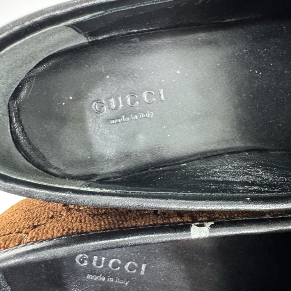 Gucci Brown Velvet Loafers with Gold Accents - Picture 6 of 6